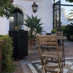 Muztag Malaga stående gasolvärmare i svart stål för uterum och utomhus
