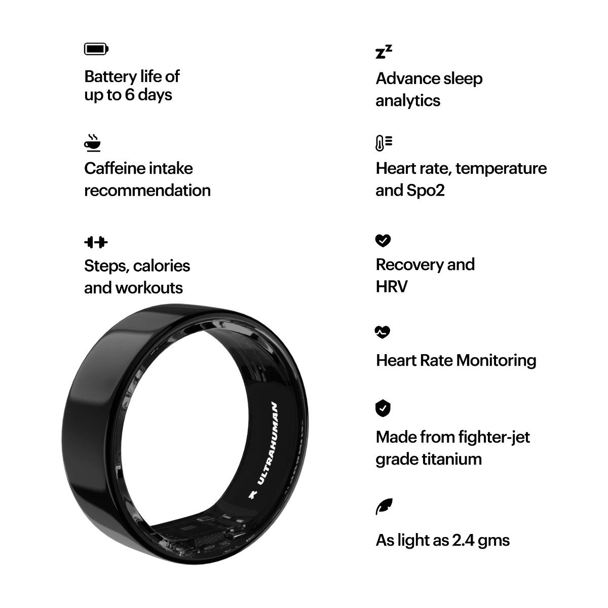 Ultrahuman Ring AIR, uppkopplad ring, Aster Black, vue 10