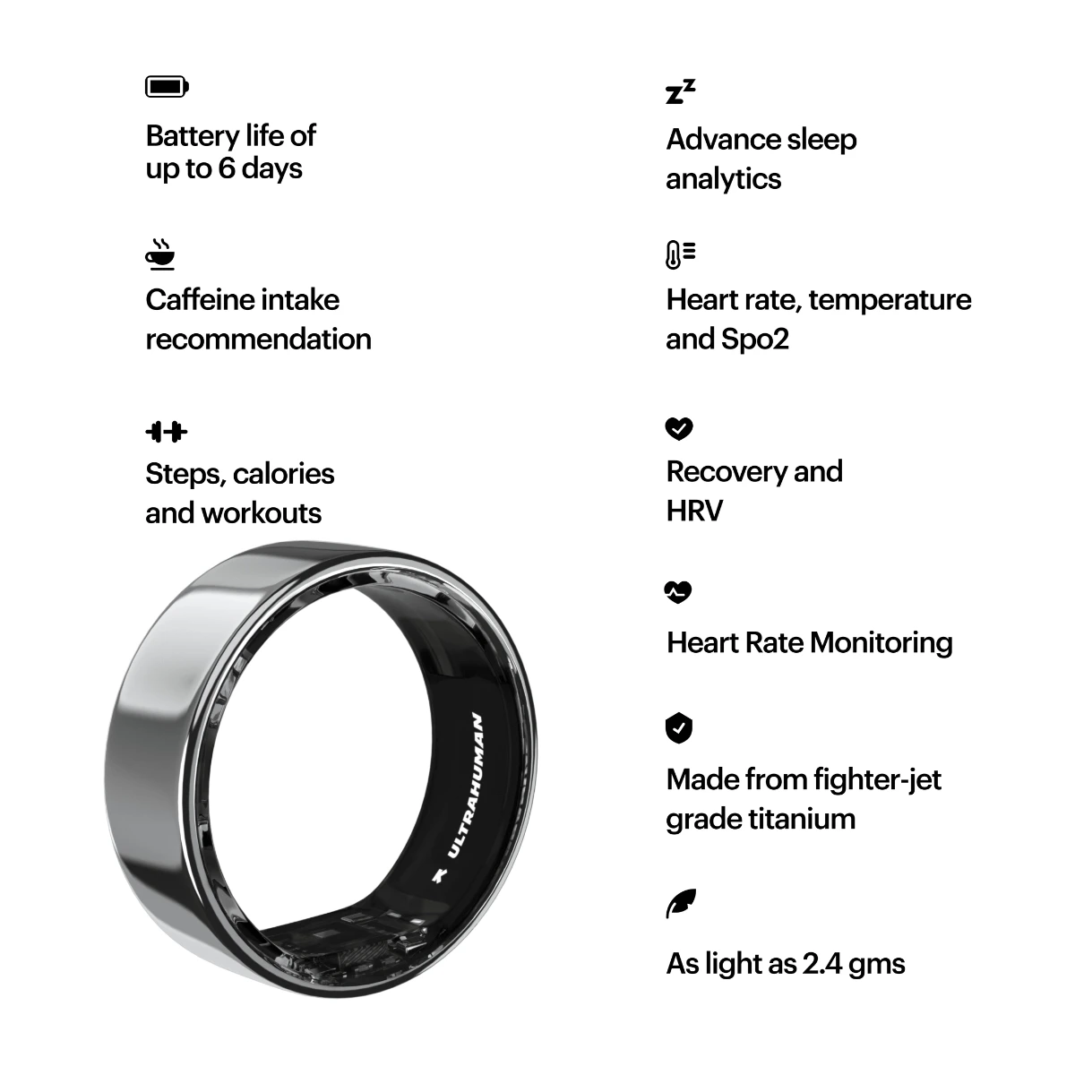 Ultrahuman Ring AIR smart ring, storlek 05, Space Silver, vue 10